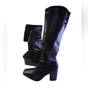 NWT Prettylittlething toe cap square toe calf heeled faux leather boot